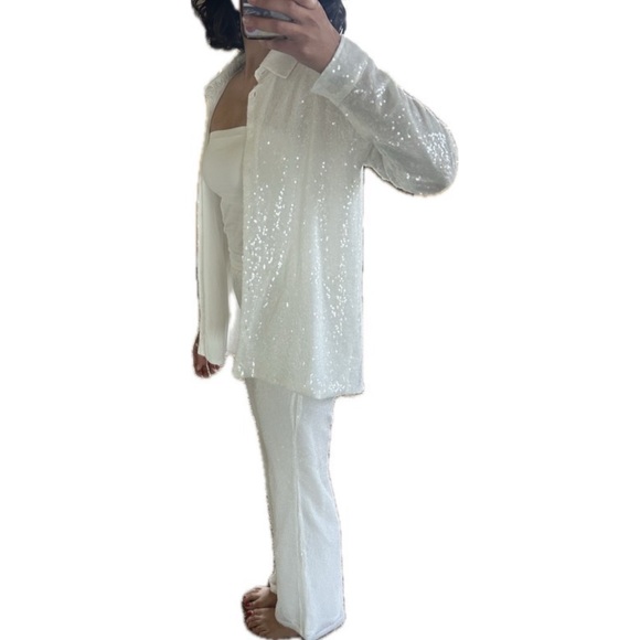 Forever 21 white sequin button up & pants set - Picture 2 of 6